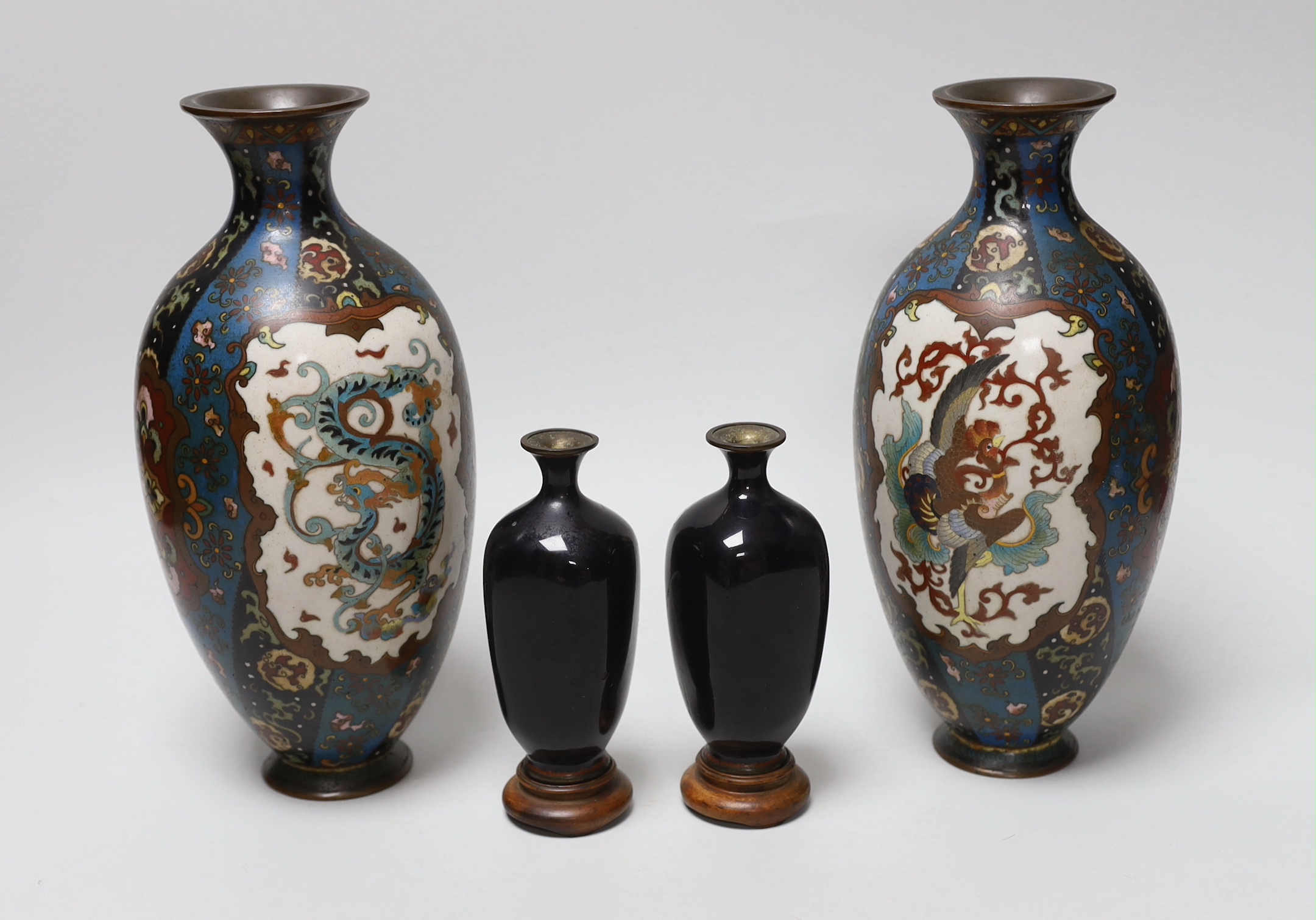 Two pairs of Japanese cloisonné vases, tallest 25cm